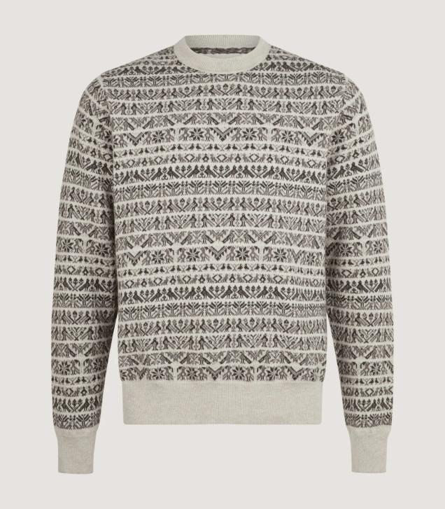Men’s Vigo Wool Fairisle Bird Sweater in Pebble