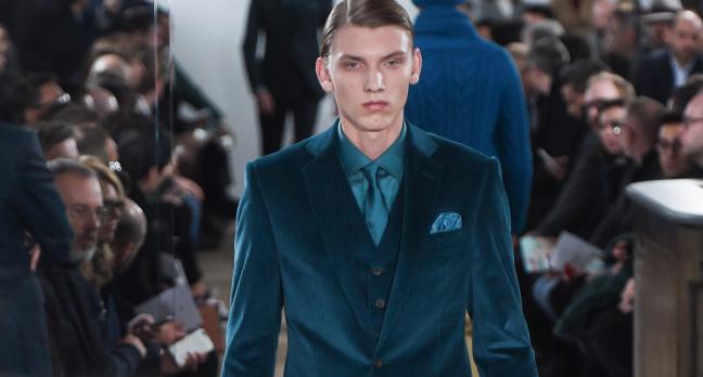 Richard James of Savile Row, model wears velvet tailoring
