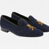 New & Lingwood Navy Velvet Slippers