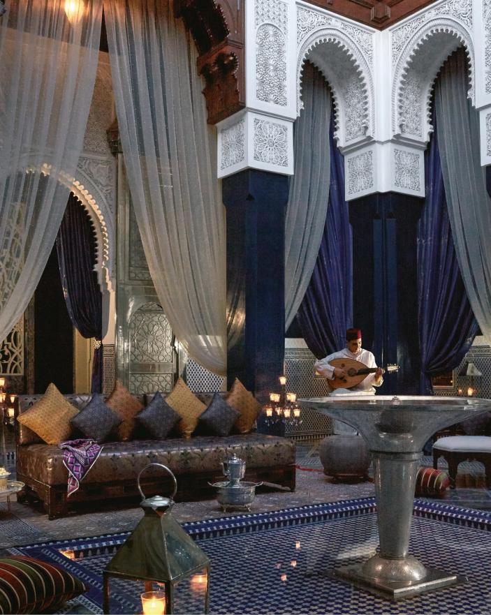 Ornate courtyard lounge at Royal Mansour Marrakech