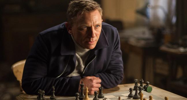 Daniel Craig James Bond 007 in Spectre meets Mr White chess