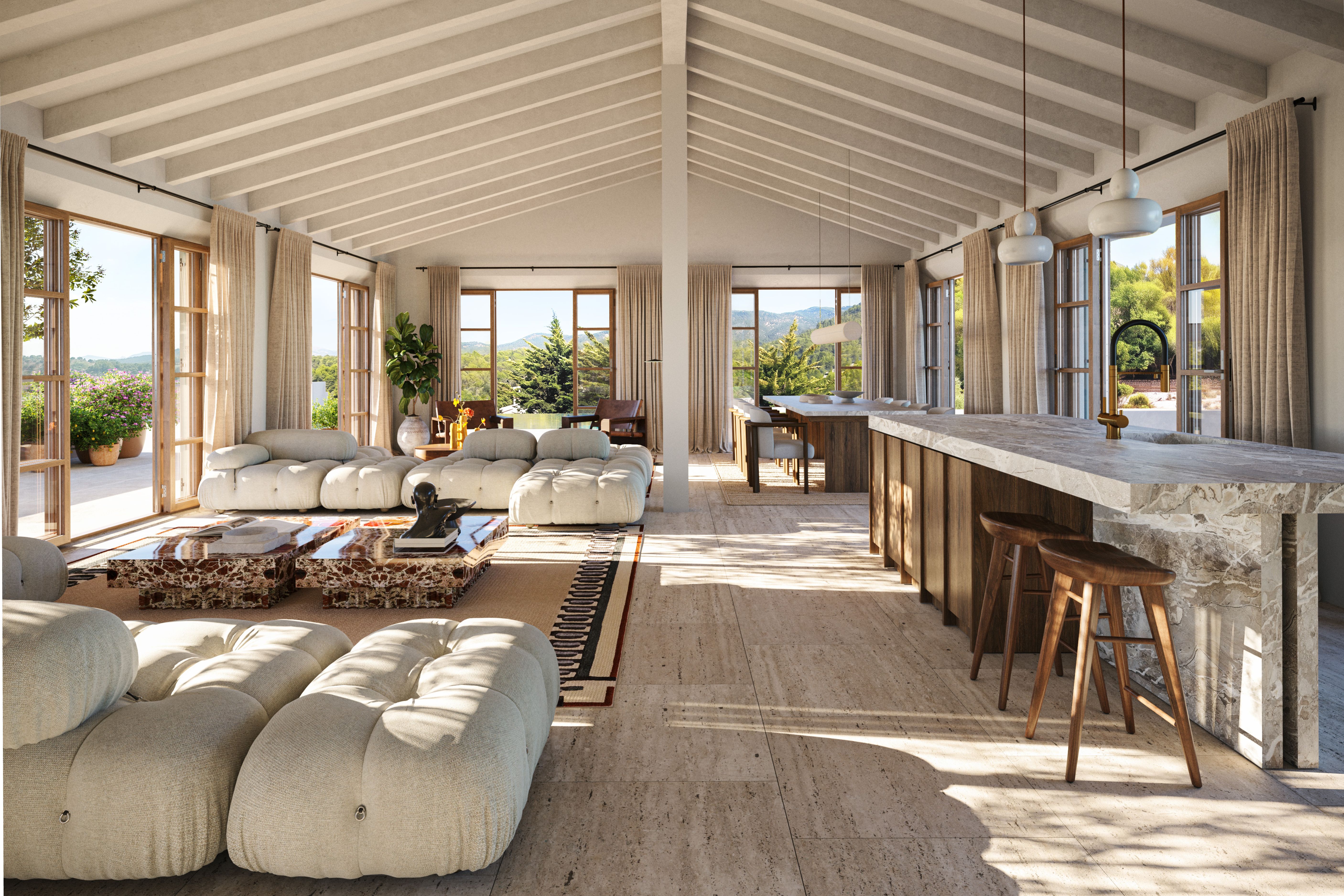 Proposed living and dining spaces at Son Credo