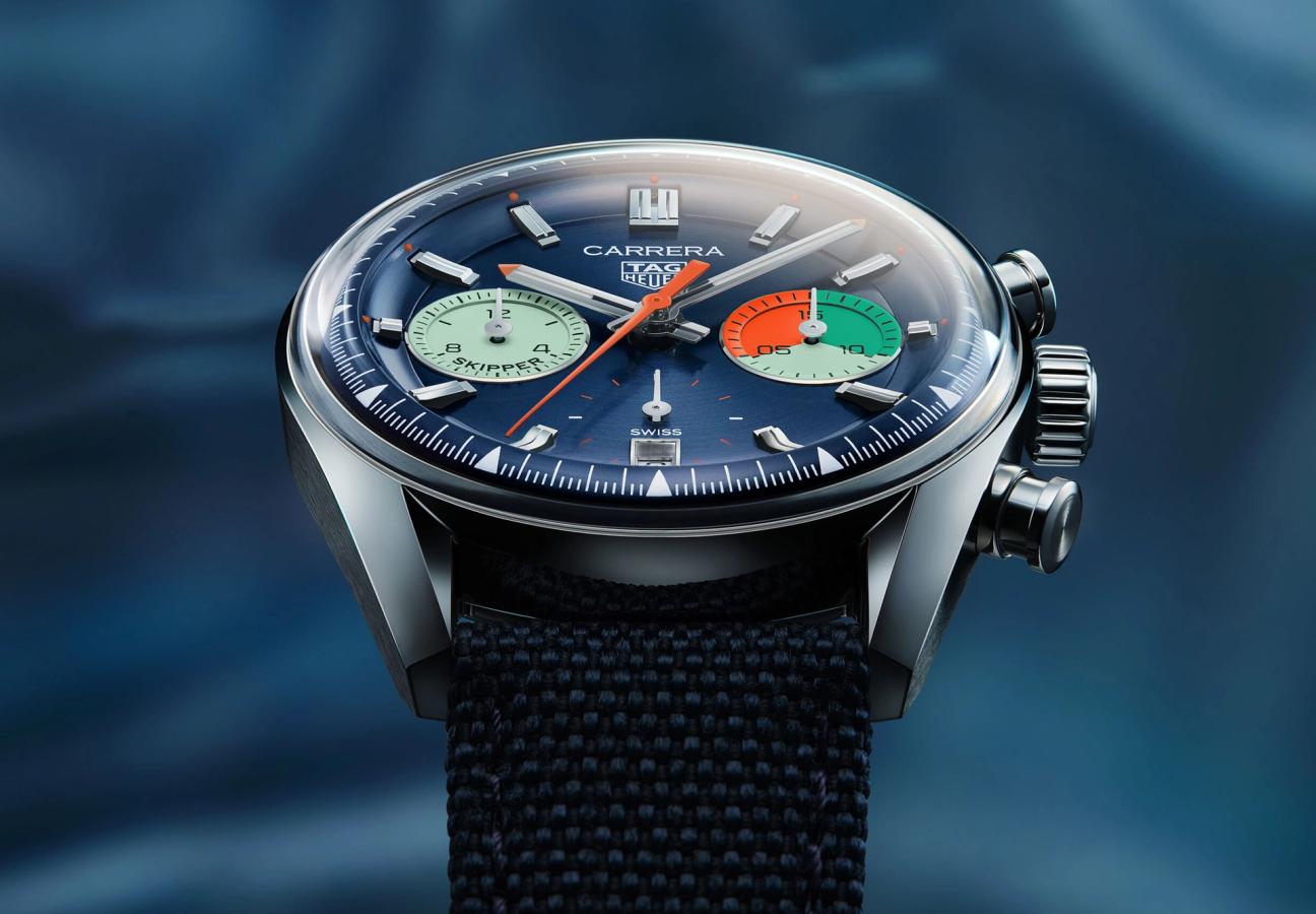 TAG Heuer Carrera Skipper watch face from a low angle