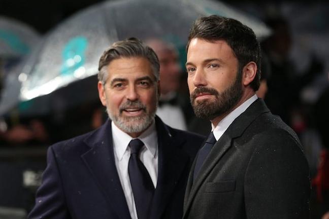 George Clooney and Ben Affleck arrive at the 2013 BAFTA Awards, held at the Royal Opera House in London