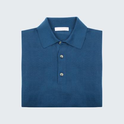 Atlantic Blue Fine Silk-Cashmere Polo