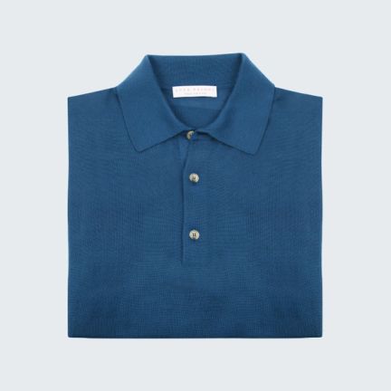 Atlantic Blue Fine Silk-Cashmere Polo