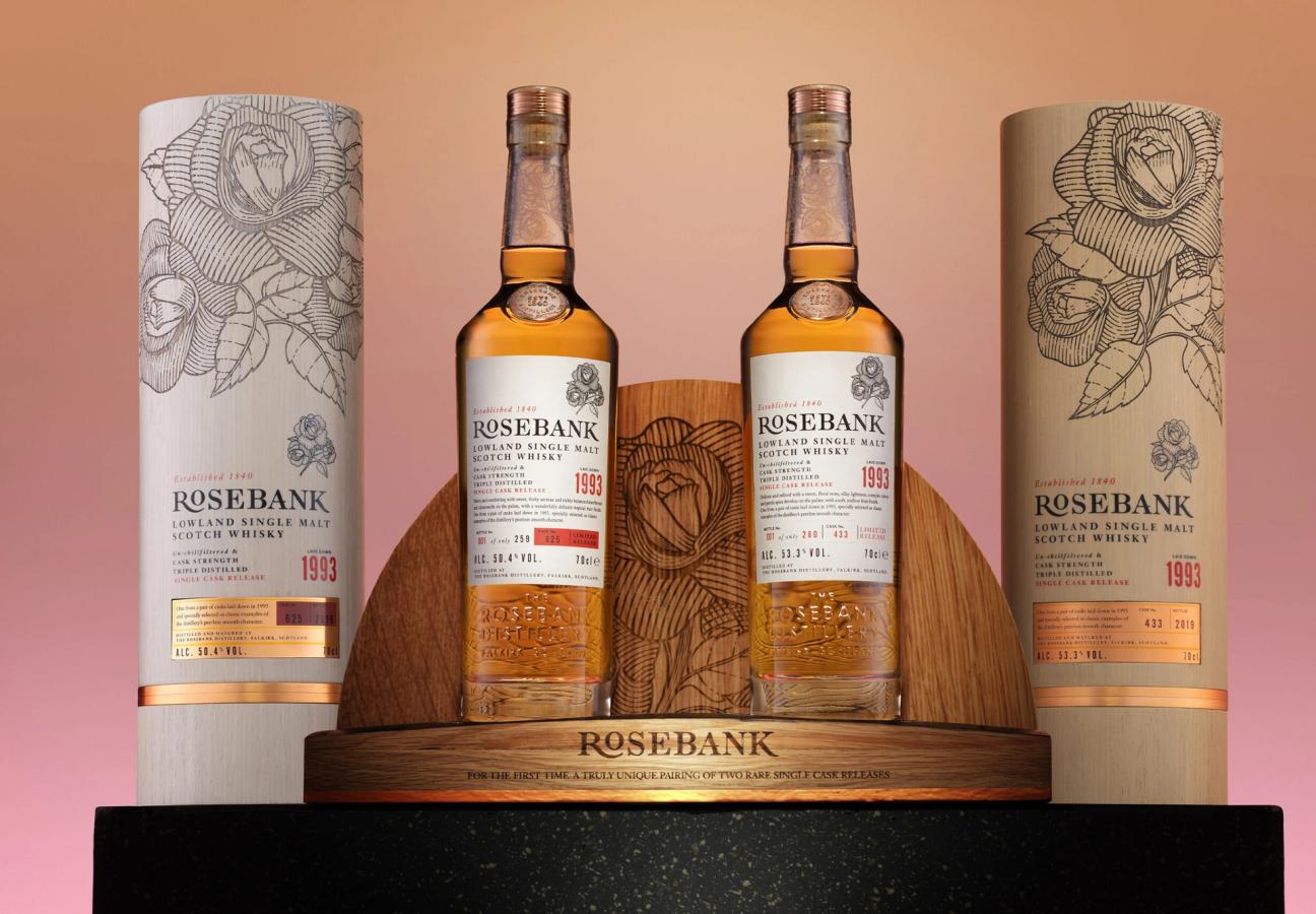 2 bottles of Rosebank lowland scotch whisky