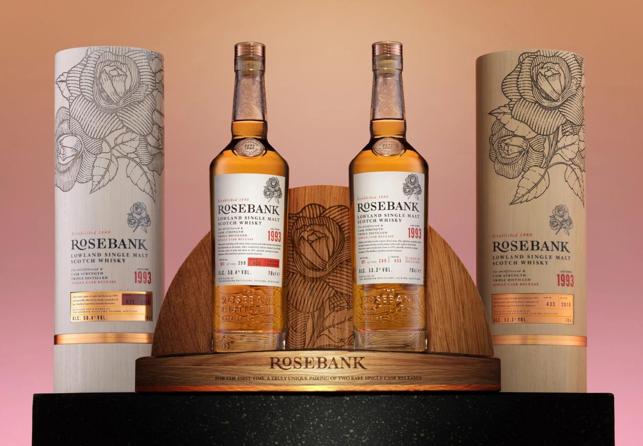 2 bottles of Rosebank lowland scotch whisky
