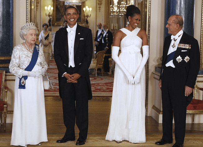 2011. President Barack Obama and the first lady Michelle Obama pose with Elizabeth and the Duke of Edinburgh. (Associated Press)