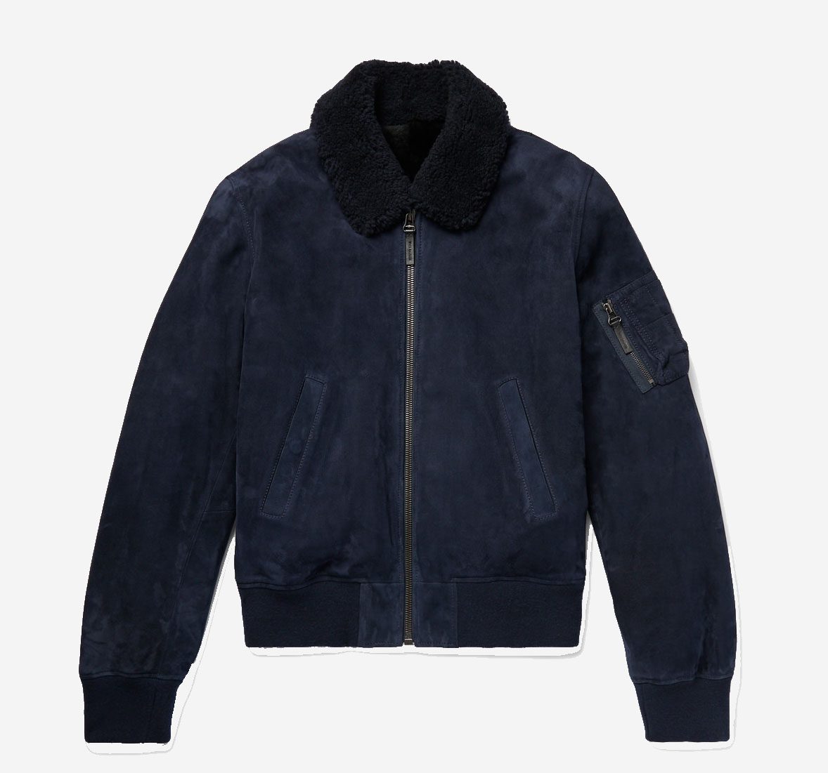 Yves Salomon Shearling-Lined Suede Down Bomber Jacket