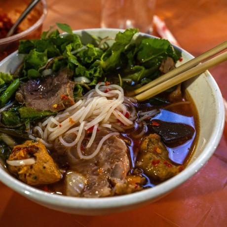 Bún bò Huế soup — Bún Bò Huế Kim Chau, Hue