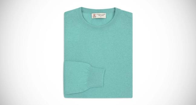 Turnbull & Asser cashmere crew neck jumper in turquoise