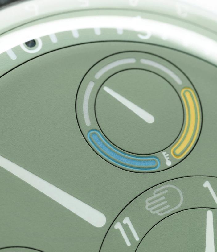 Oil temperature dial on Ressence Type 3 EE in Eucalyptus Green