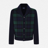 Hackett woven plaid wool shawl cardigan