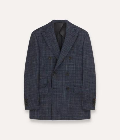Turnbull & Asser navy check double-breasted blazer