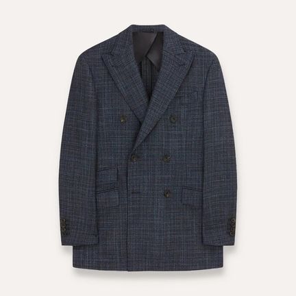 Turnbull & Asser navy check double-breasted blazer