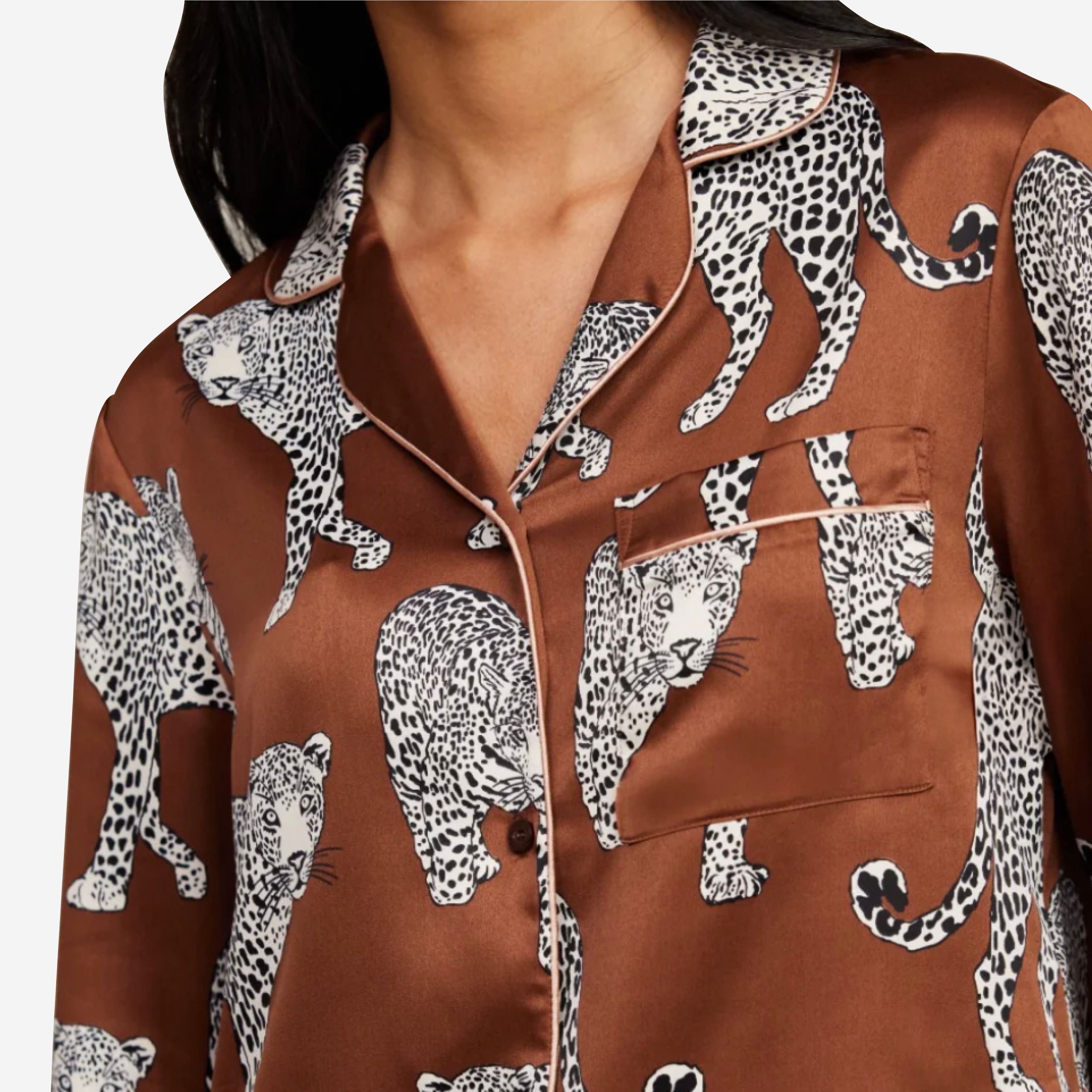 Chelsea Peers Satin Leopard Print Long Pyjama Set