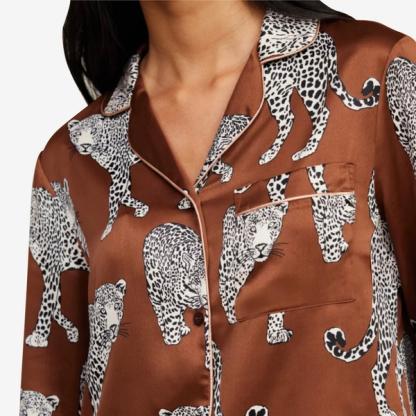 Chelsea Peers Satin Leopard Print Long Pyjama Set