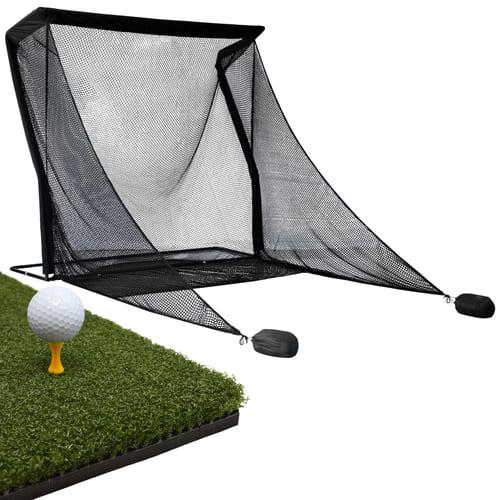 6. Área de treino de golfe em casa com tapete premium e tela de impacto