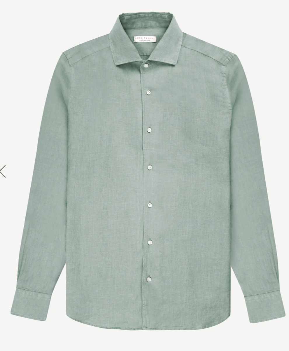 Luca Faloni Sage Green Portofino linen shirt