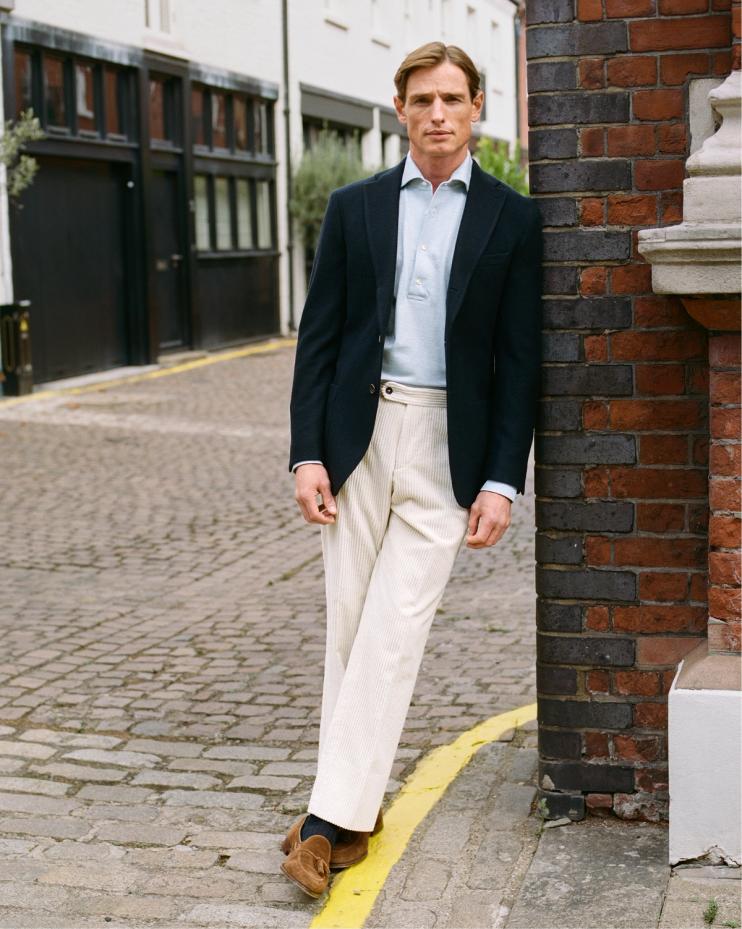 Navy Single Breasted Cashmere Jersey Jacket