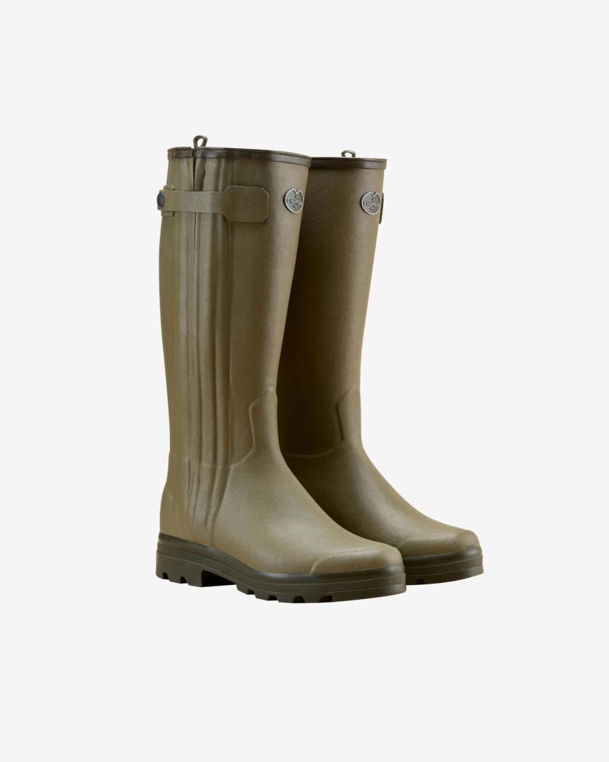 Bottes de chasse Le Chameau en caoutchouc vert emblématique, doublées de cuir
