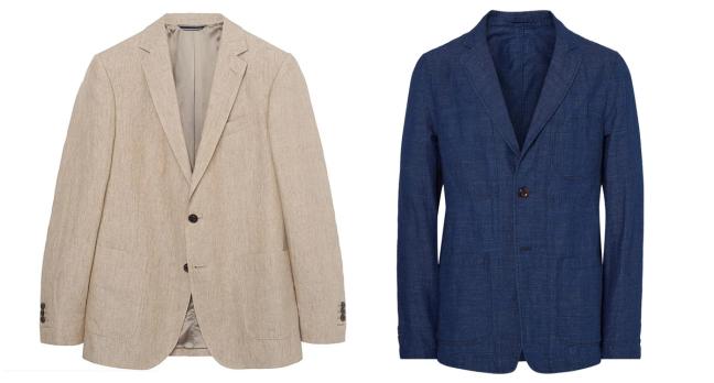 Gant linen blazer in beige and Todd Synder linen blazer in navy