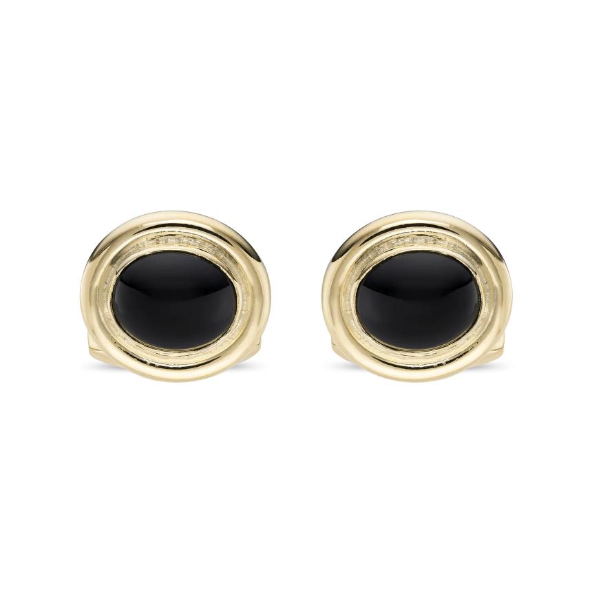 Boutons de manchette ovales en or jaune 18 carats avec cabochon central en onyx