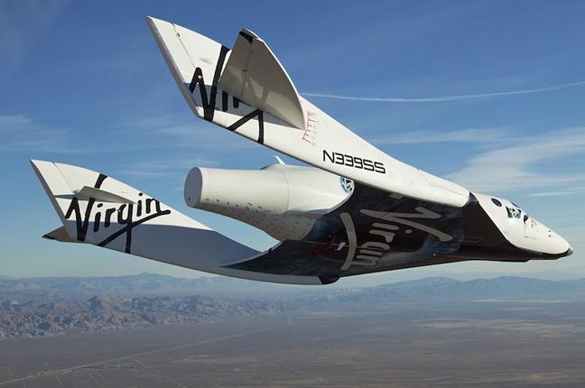 Virgin Galacticís SpaceShipTwo on its first test flight over the Mojave Desert, California