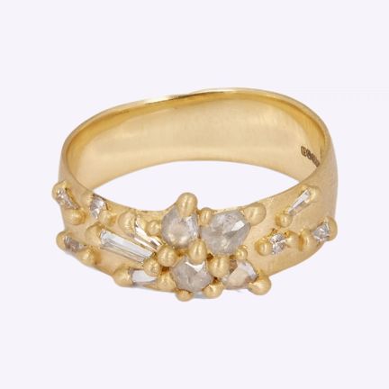 Polly Wales Gold Frosty Diamond Lotus Ring