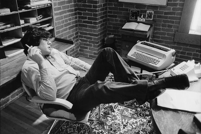 Jann Wenner, in Rolling Stone's San Francisco office, 1975