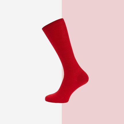 Turnbull & Asser Red Mid-Length Merino Wool Socks