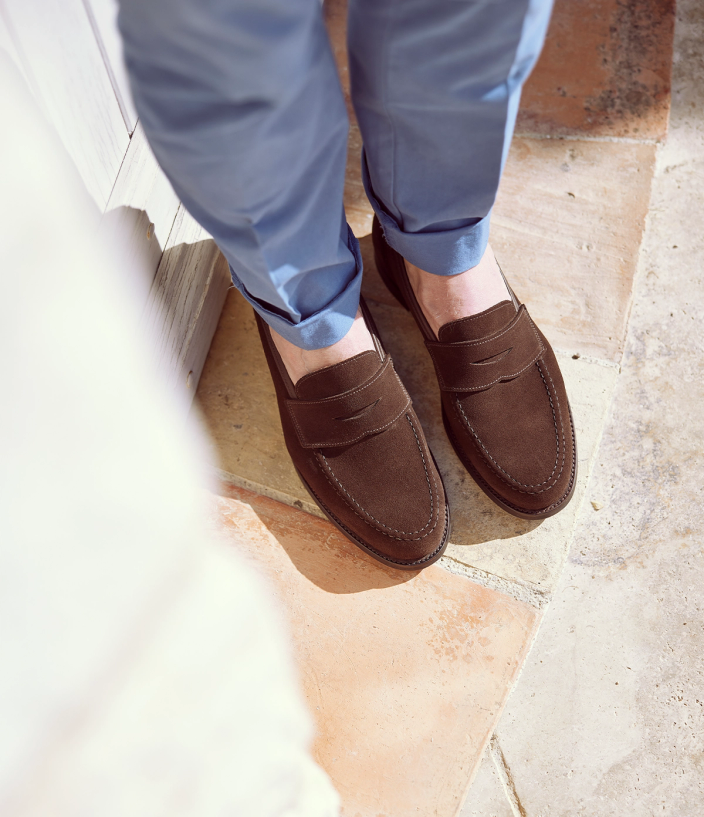 Crockett and Jones Harvard 2 pennyloafer in dark brown suede