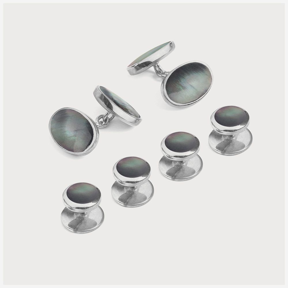  Aspinal of London Black Mother-of-Pearl Dress Studs