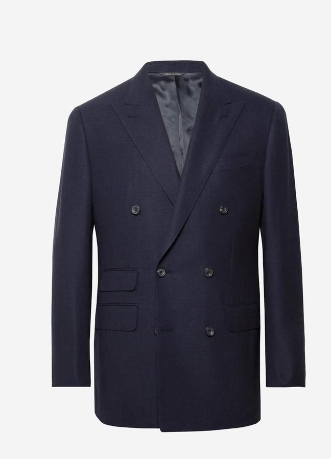 Thom Sweeney Slim-Fit Double-Breasted Wool-Hopsack Blazer