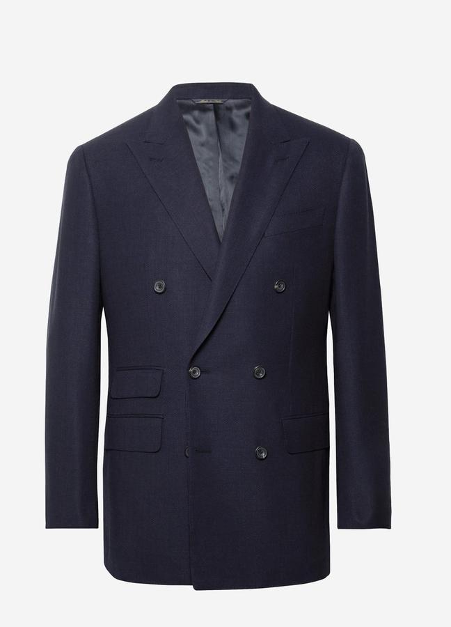 Thom Sweeney Slim-Fit Double-Breasted Wool-Hopsack Blazer