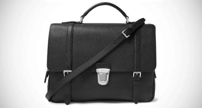 Prada saffiano leather briefcase in black