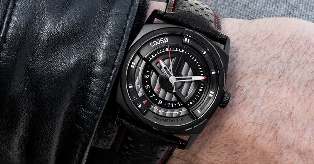 ANOMALY Evolution 42mm in black with Perforated Black and Red Seams Strap