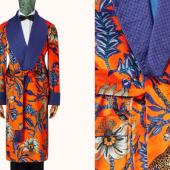 New & Lingwood Stalking Leopard Lined Velvet Dressing Gown