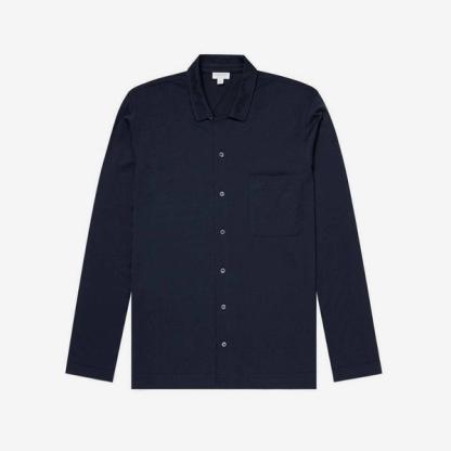 Sunspel Modal Pyjama Shirt in Navy