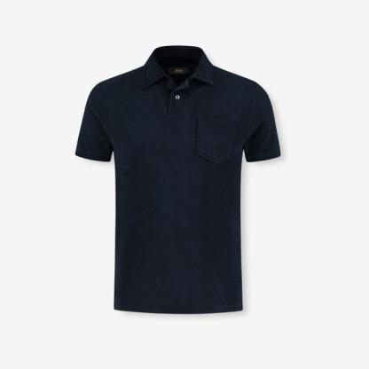 Aurelien Navy Terry Towelling Polo Shirt