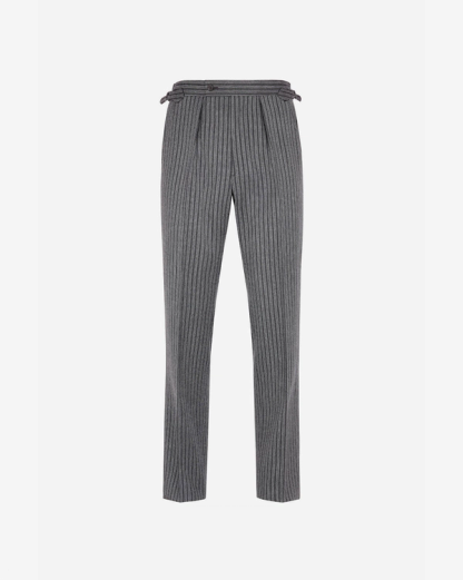 Huntsman Grey Wool Cashmere Stripe Morning Trousers