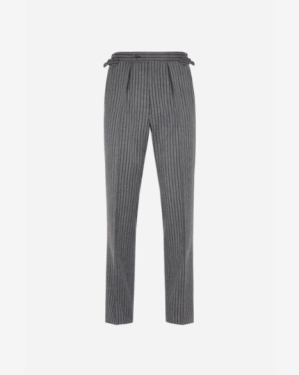 Huntsman Grey Wool Cashmere Stripe Morning Trousers