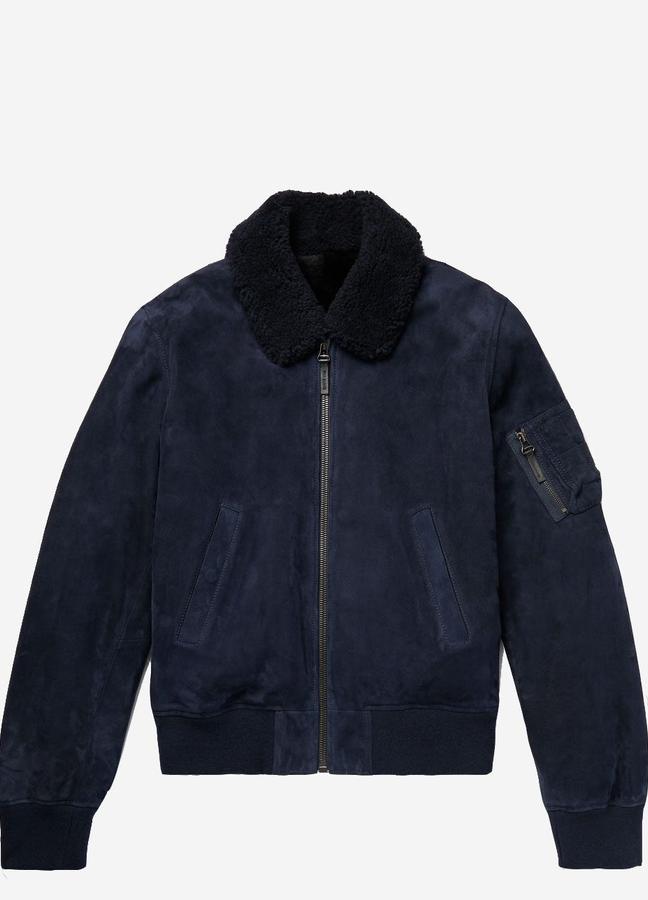 Yves Salomon Shearling-Lined Suede Down Bomber Jacket