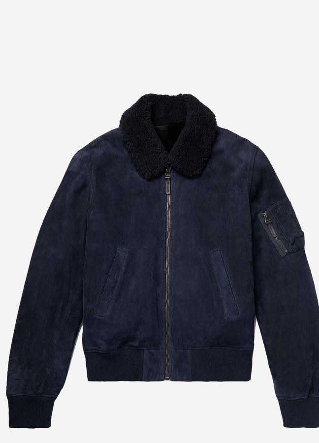 Yves Salomon Shearling-Lined Suede Down Bomber Jacket