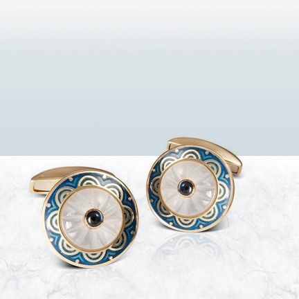 Deakin & Francis 18ct gold round cufflinks with sapphire and crystal