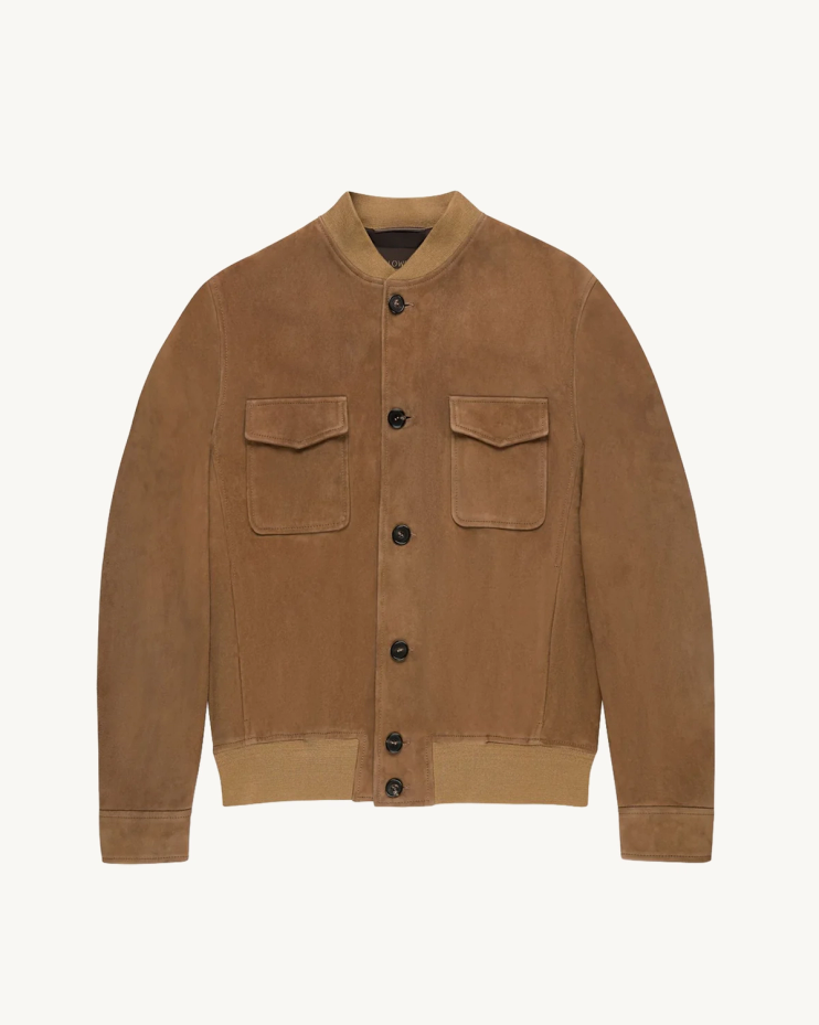 Giubbotto bomber in pelle scamosciata