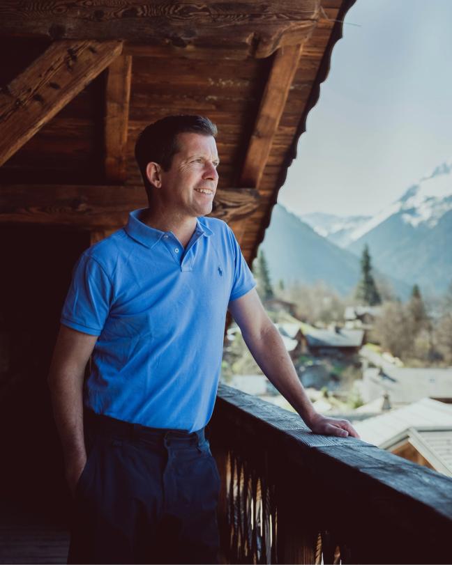 Mountain views from an Alpine chalet balcony