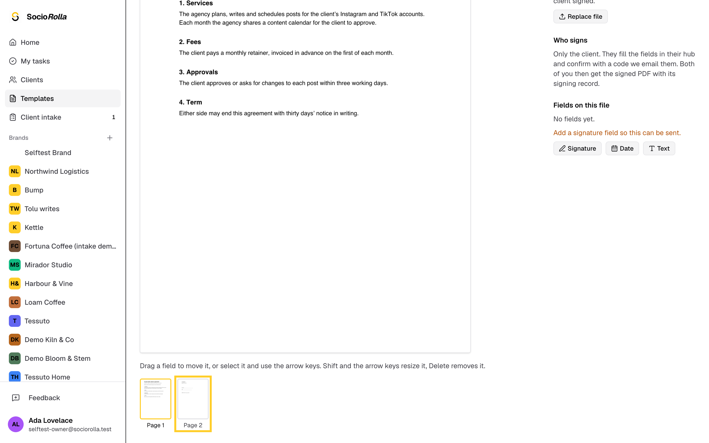 Step 3: Go to the page where the client signs.