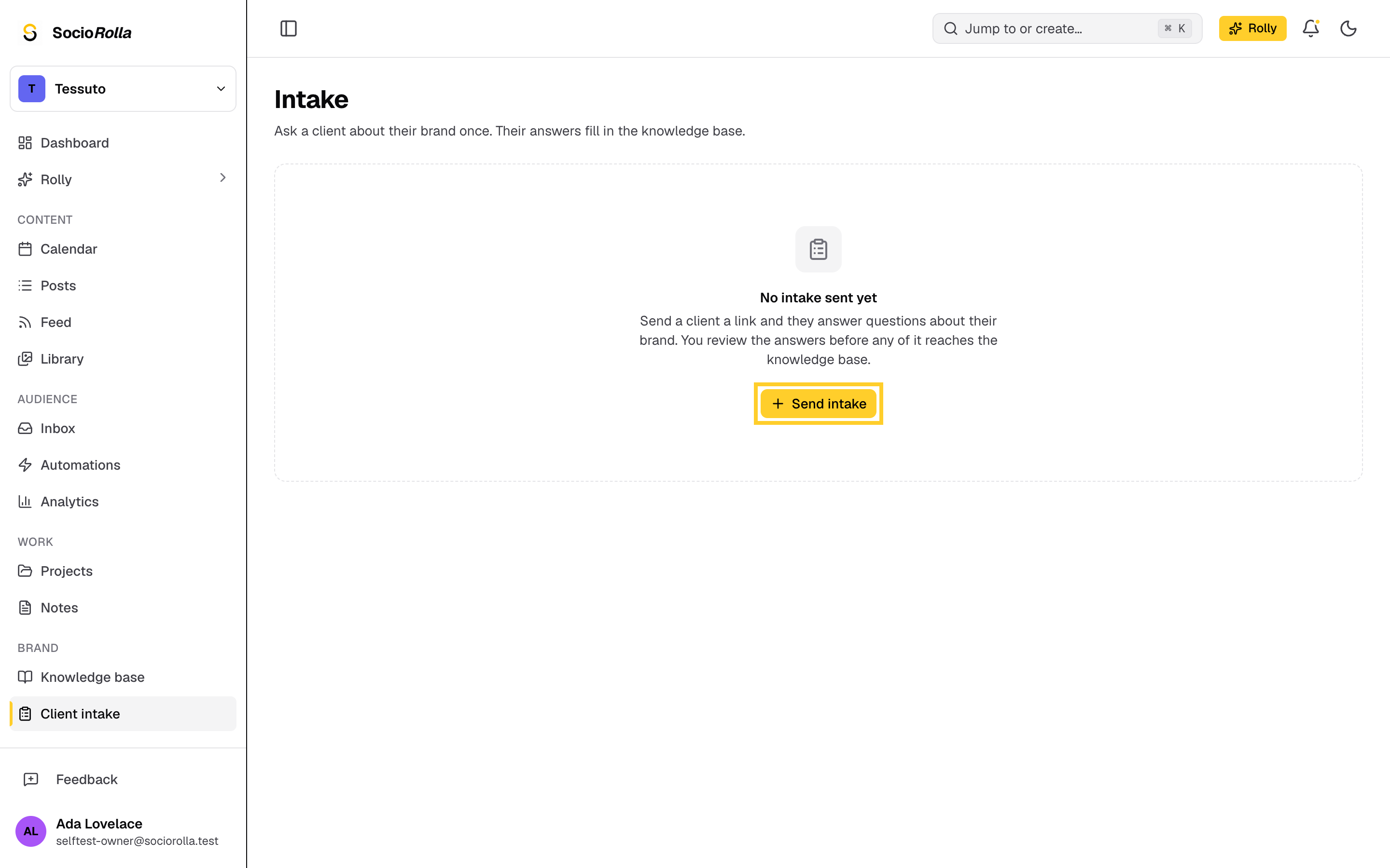 Step 1: In Client intake, click Send intake.